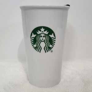 Starbucks Classic Ceramic White Green Traveler Tumbler Coffee Cup Mug 10 Oz